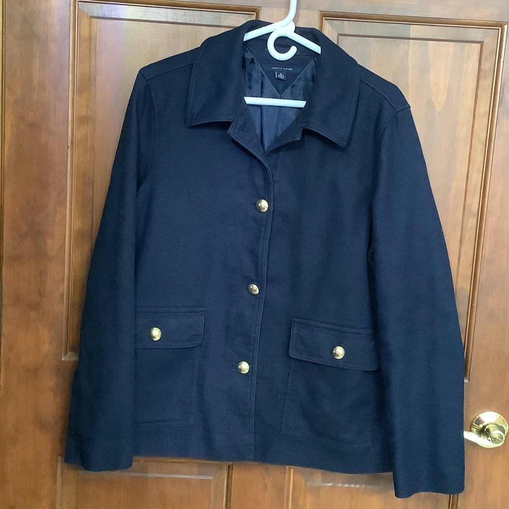 Tommy Hilfiger Women's Black Utility Jacket with Gold Buttons